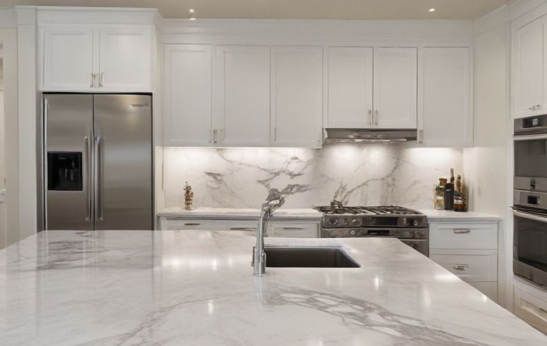 modern kitchen with marble countertops